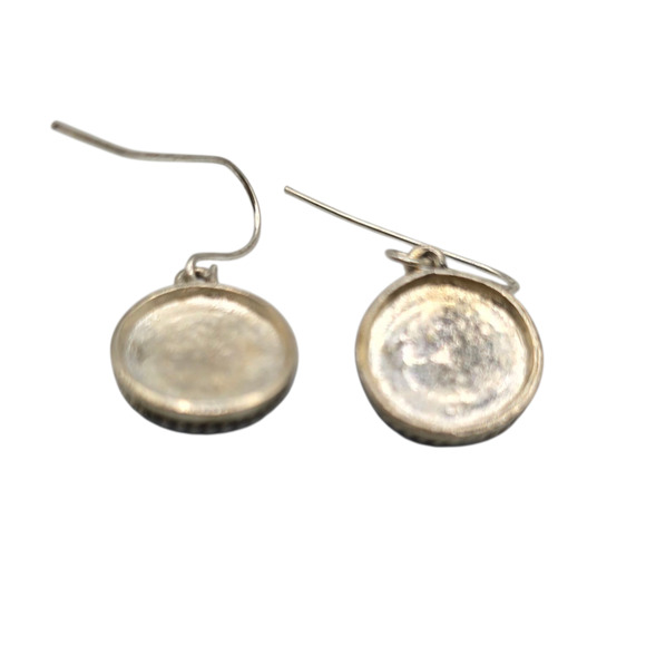 Pierced Earrings Blue Cat’s Eye Cabochon Round Rope Bezel Silver Tone Retro - Picture 6 of 10